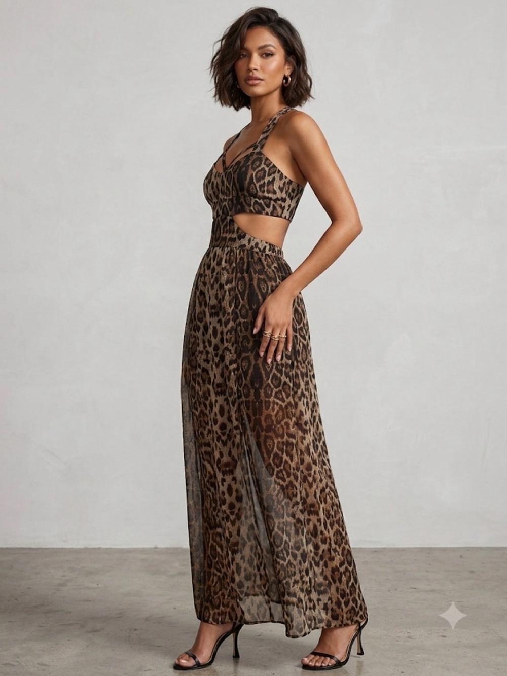 Sans Souci Leopard Print Maxi Dress - Black & Brown